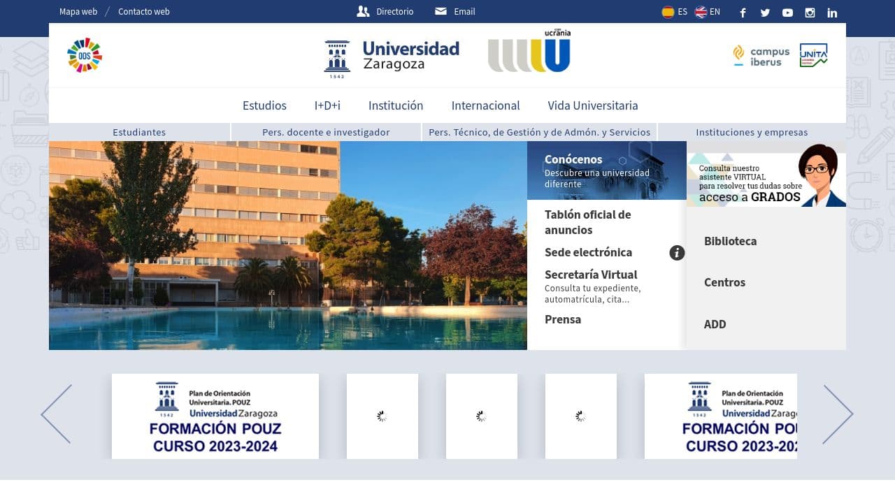 Universidad de Zaragoza website screenshot
