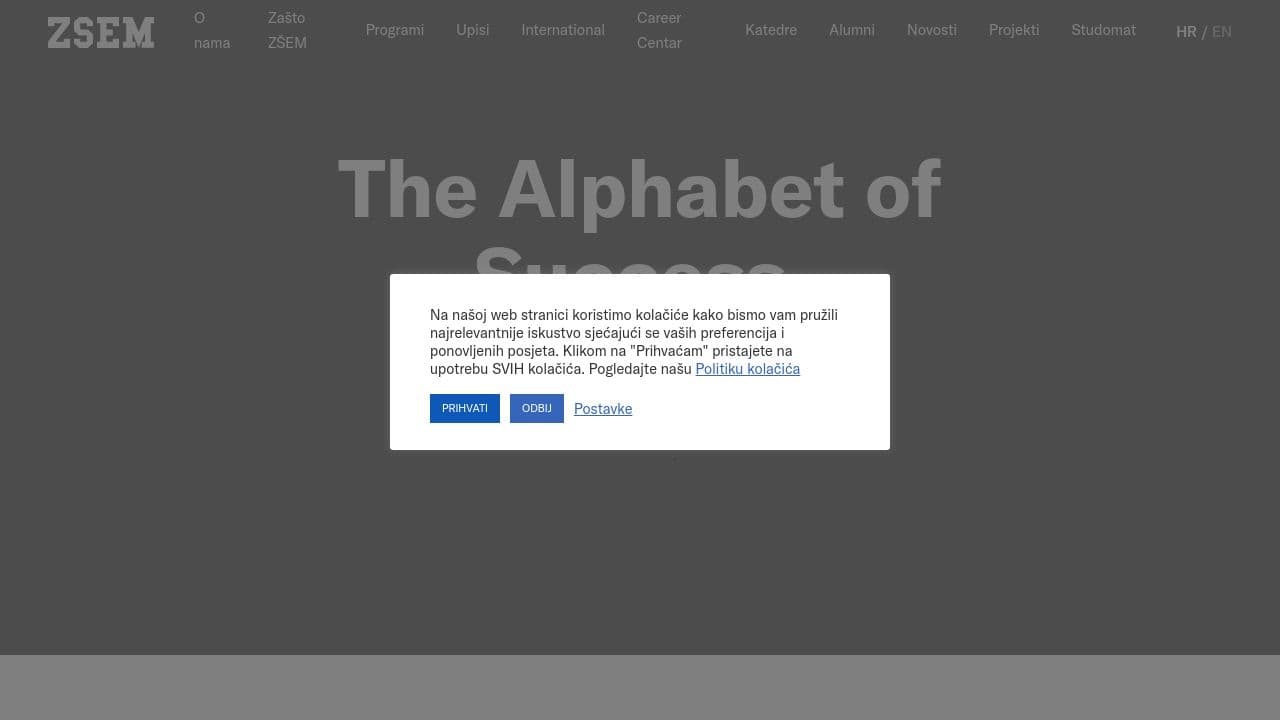 Zagreb School of Economics and Management website screenshot