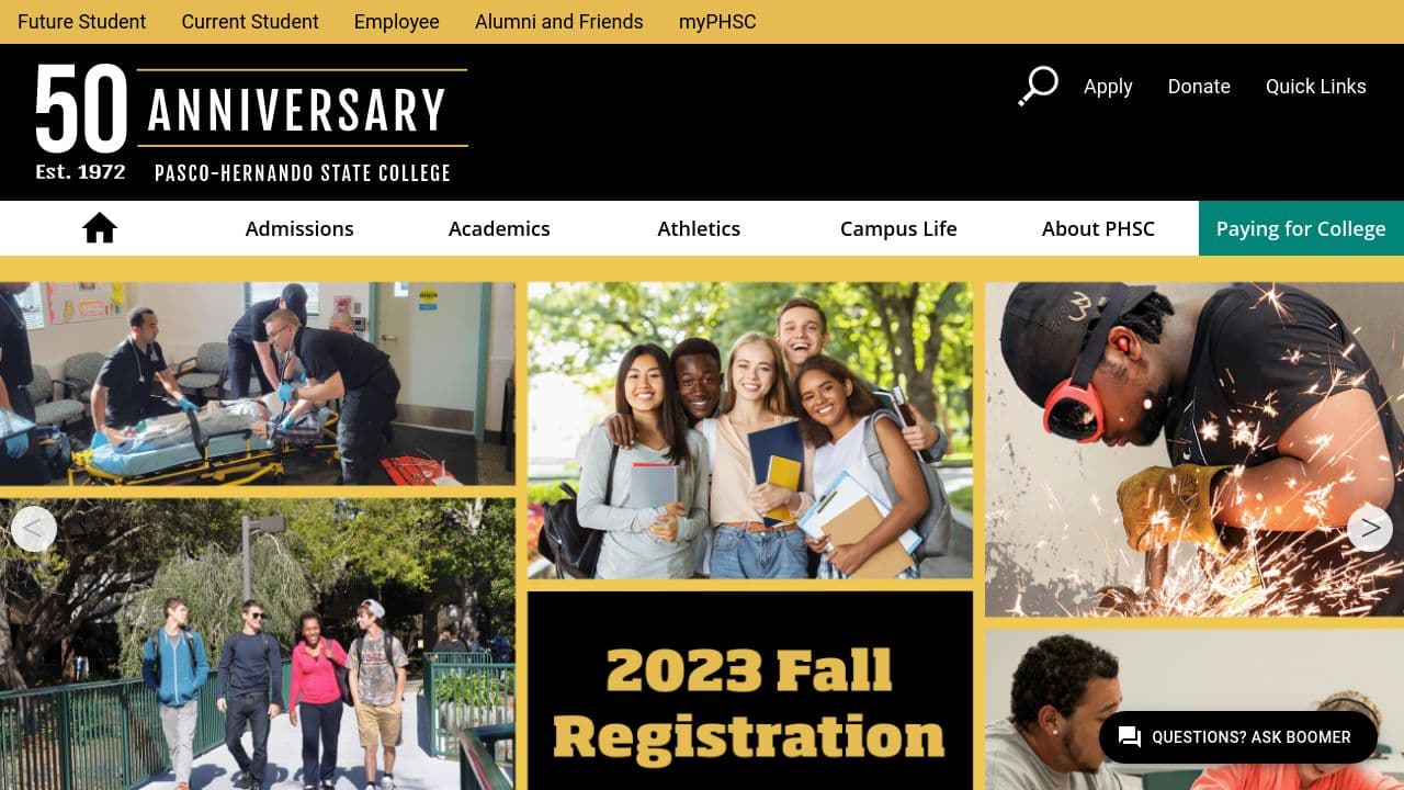 Pasco-Hernando State College website screenshot