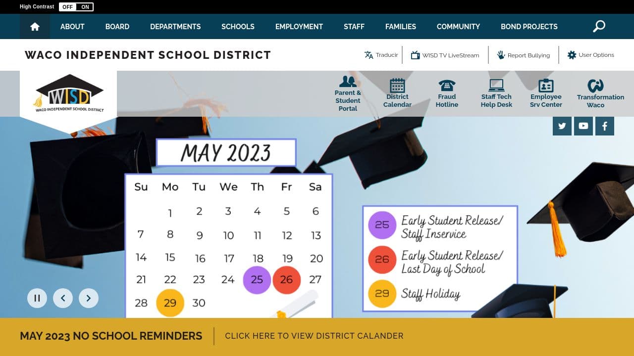 Waco ISD website screenshot