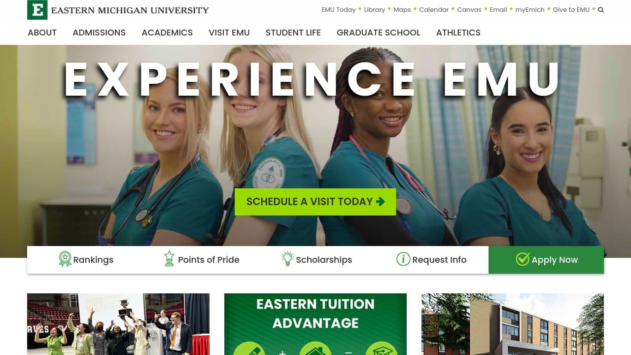 Eastern Michigan University website screenshot
