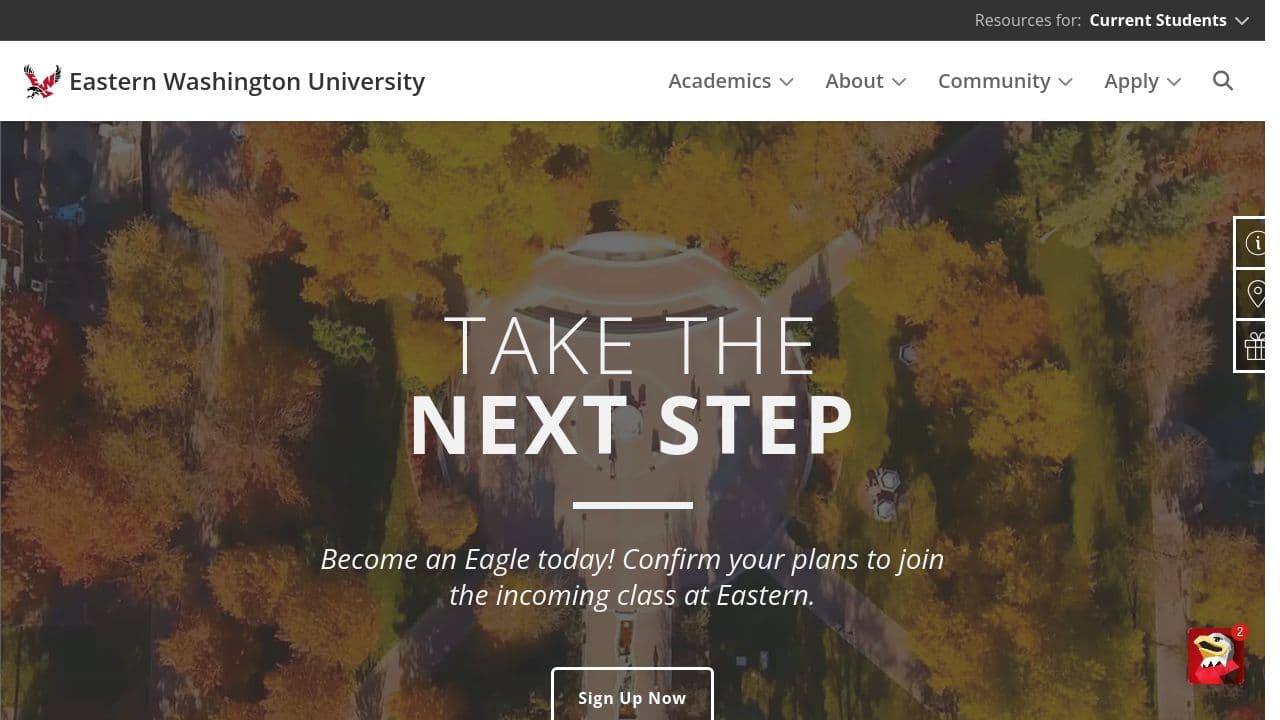 Eastern Washington University website screenshot