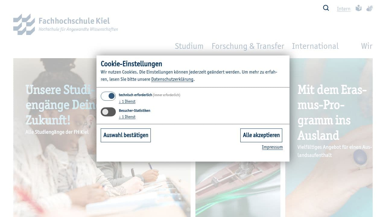 Fachhochschule Kiel website screenshot
