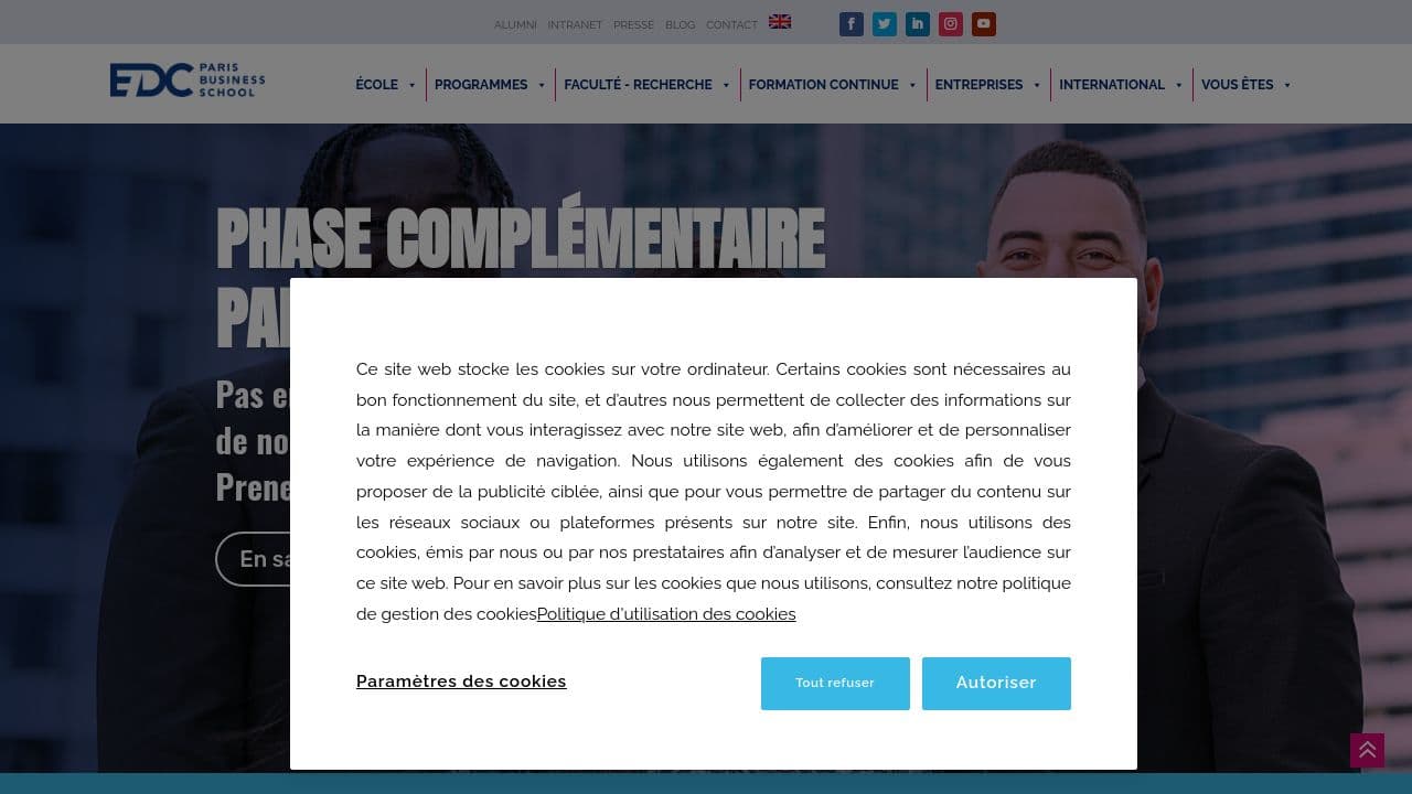 EDC Paris Business School website screenshot