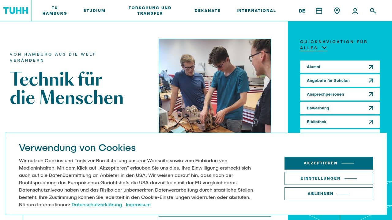Hamburg University of Technology website screenshot