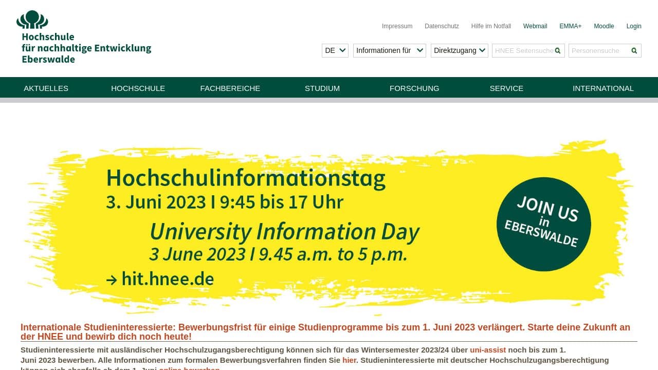 Fachhochschule Eberswalde website screenshot