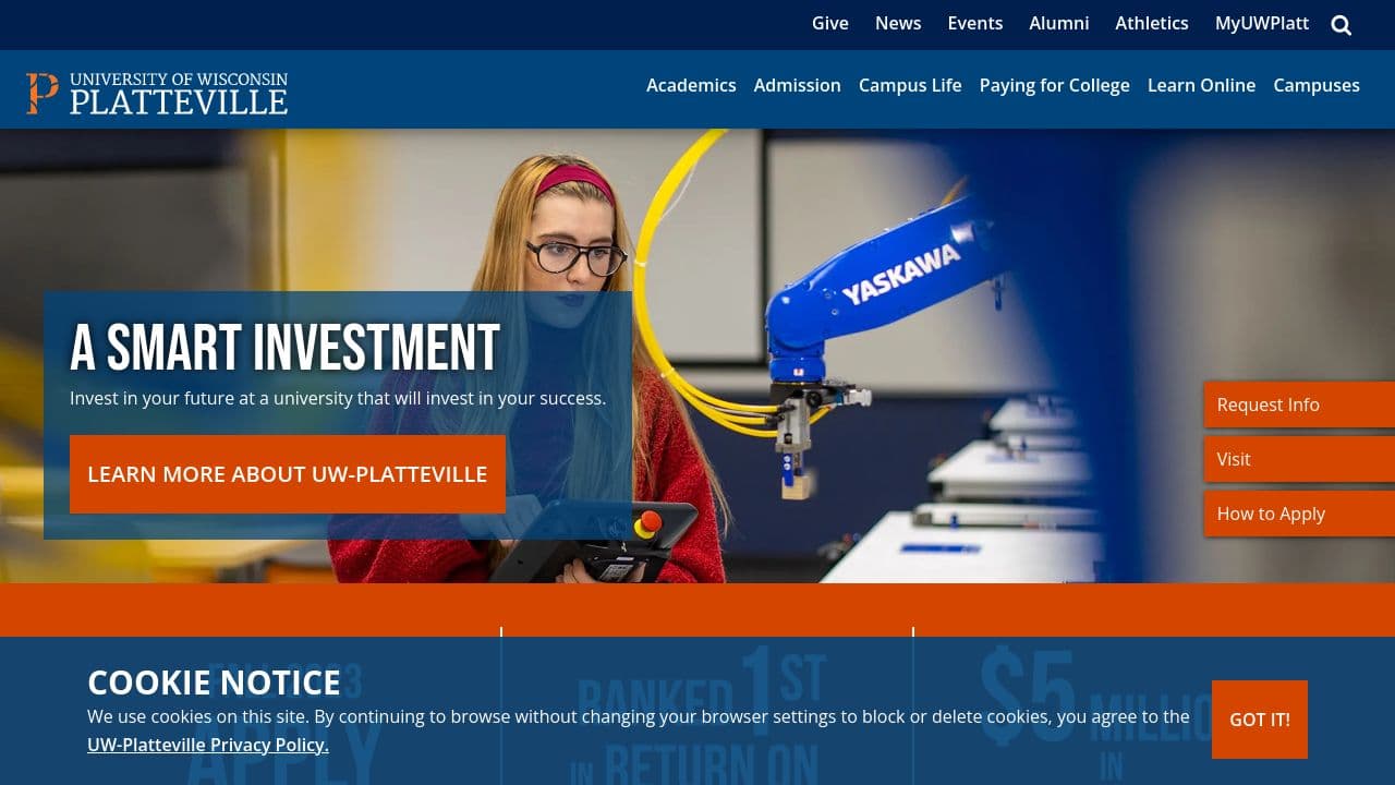 University of Wisconsin-Platteville website screenshot