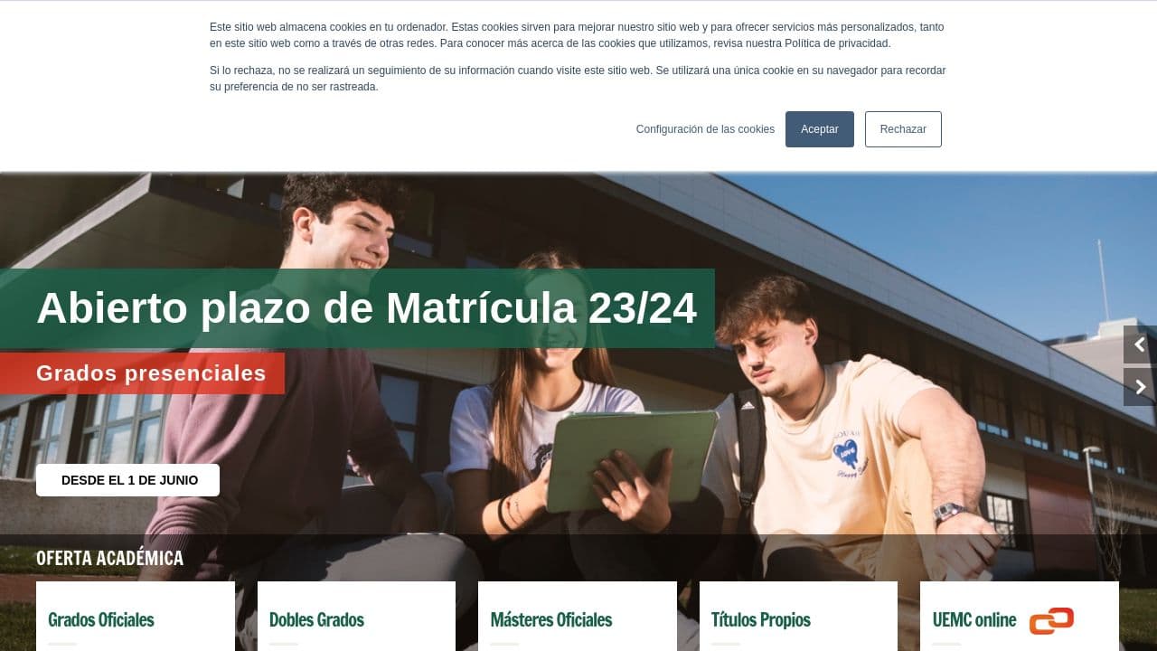 Universidad Europea Miguel de Cervantes website screenshot