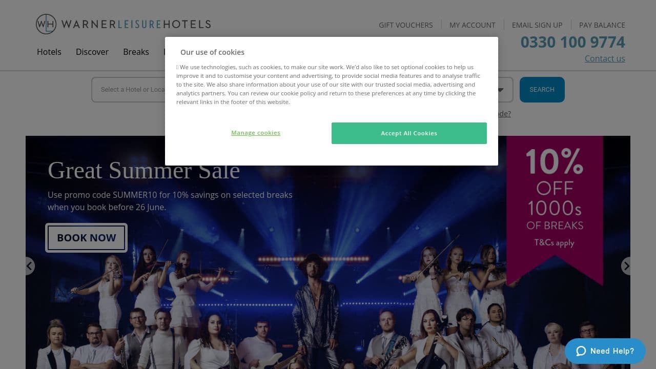 Warner Hotels website screenshot