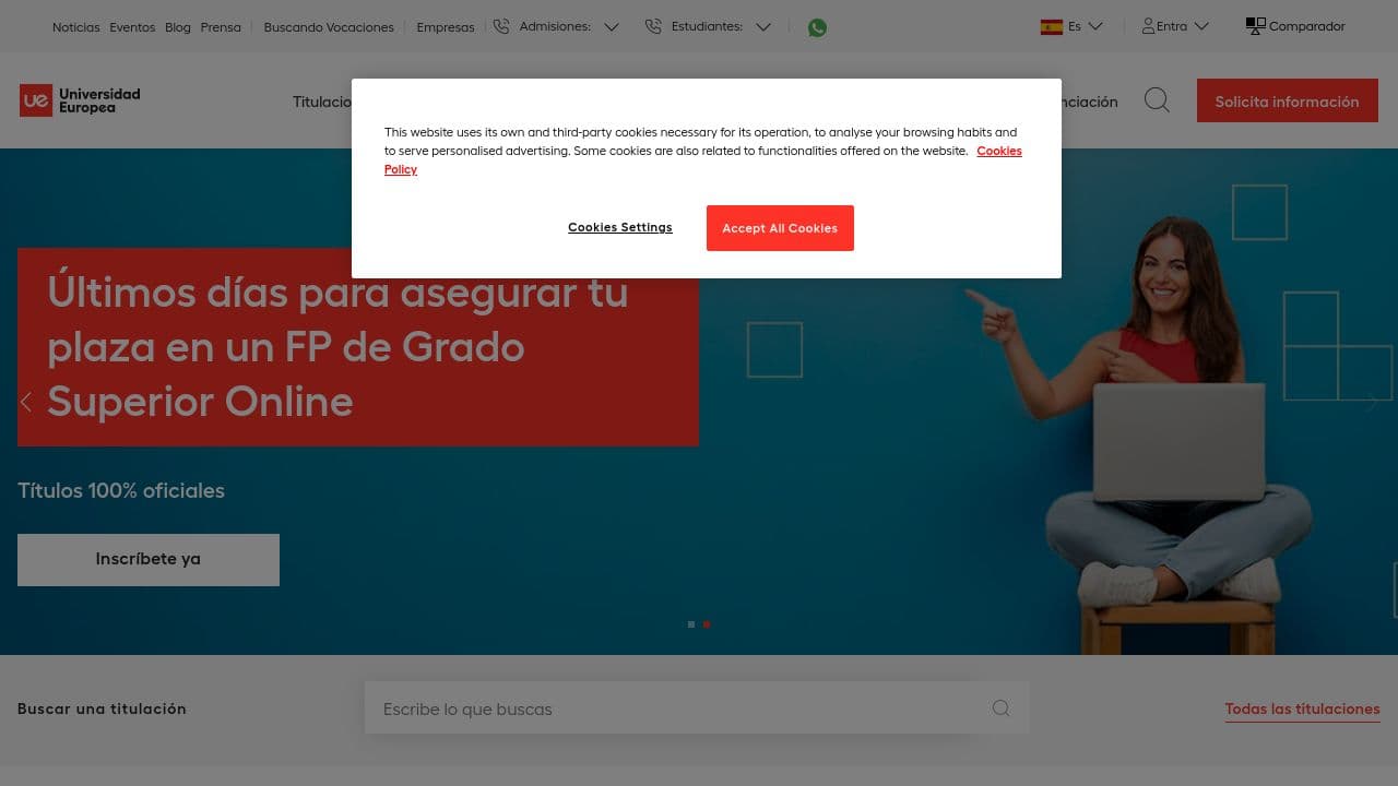Universidad Europea website screenshot