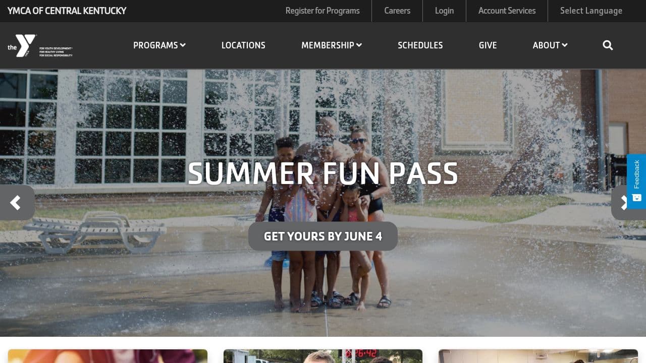 YMCA of Central Kentucky website screenshot