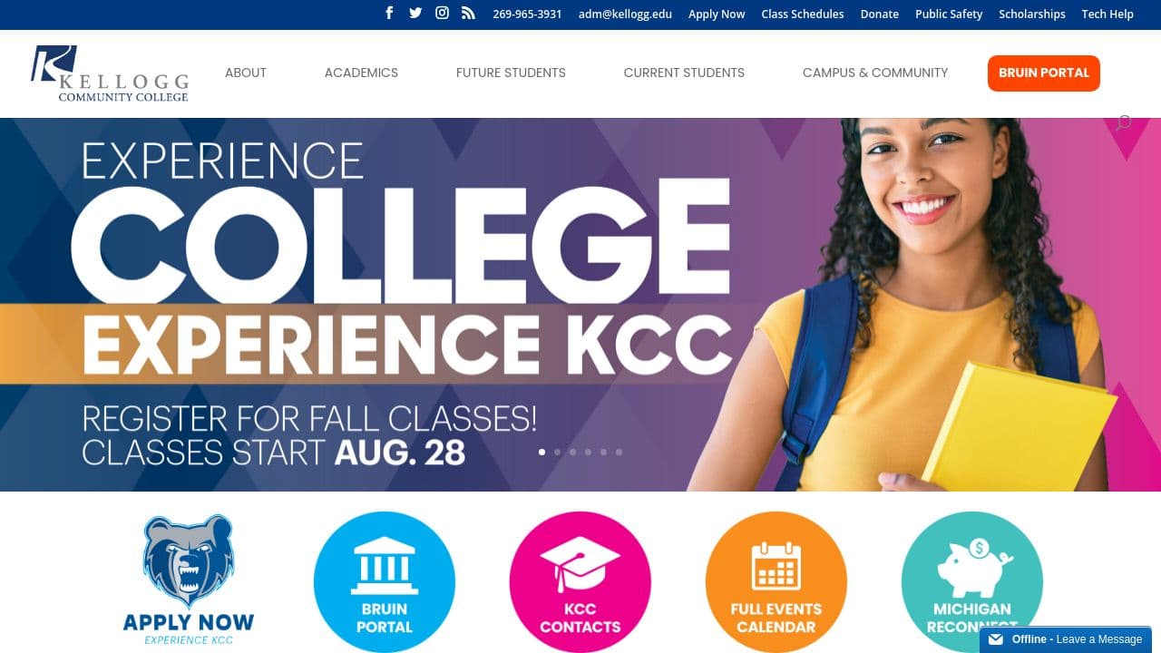 Kellogg Community College website screenshot