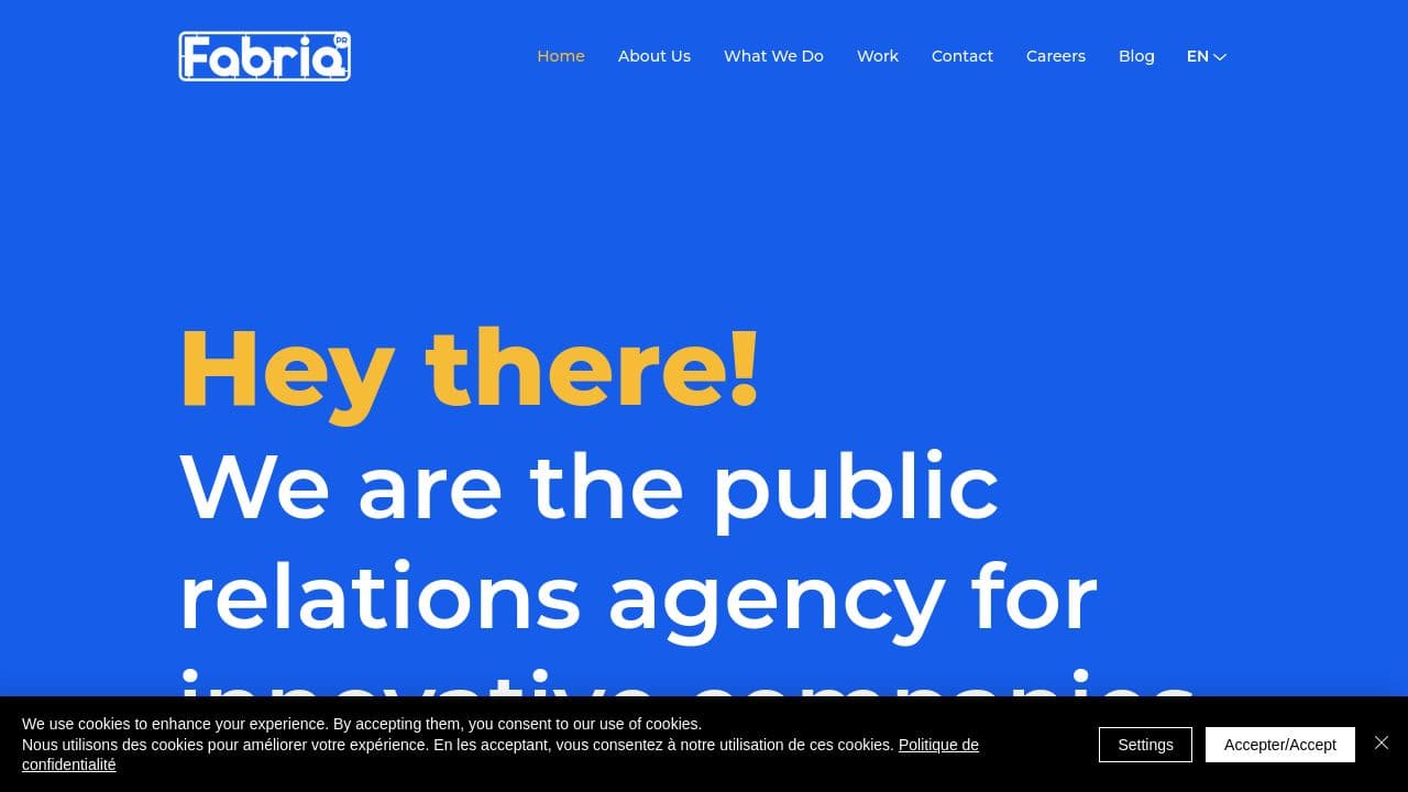 Fabriq public relations website screenshot
