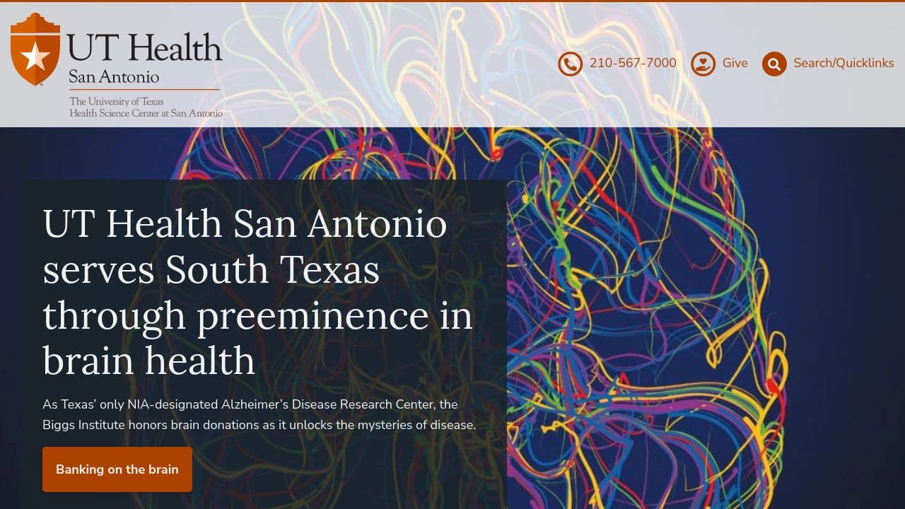 UT Health San Antonio website screenshot