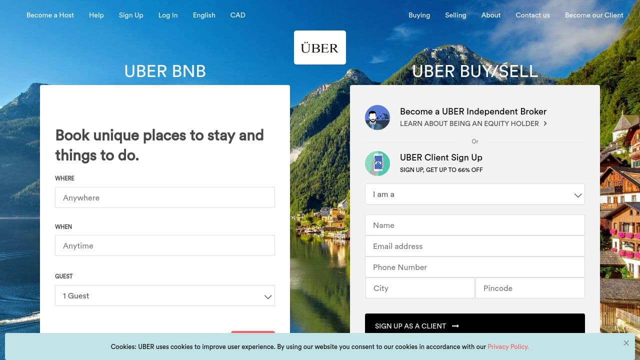 UBER website screenshot