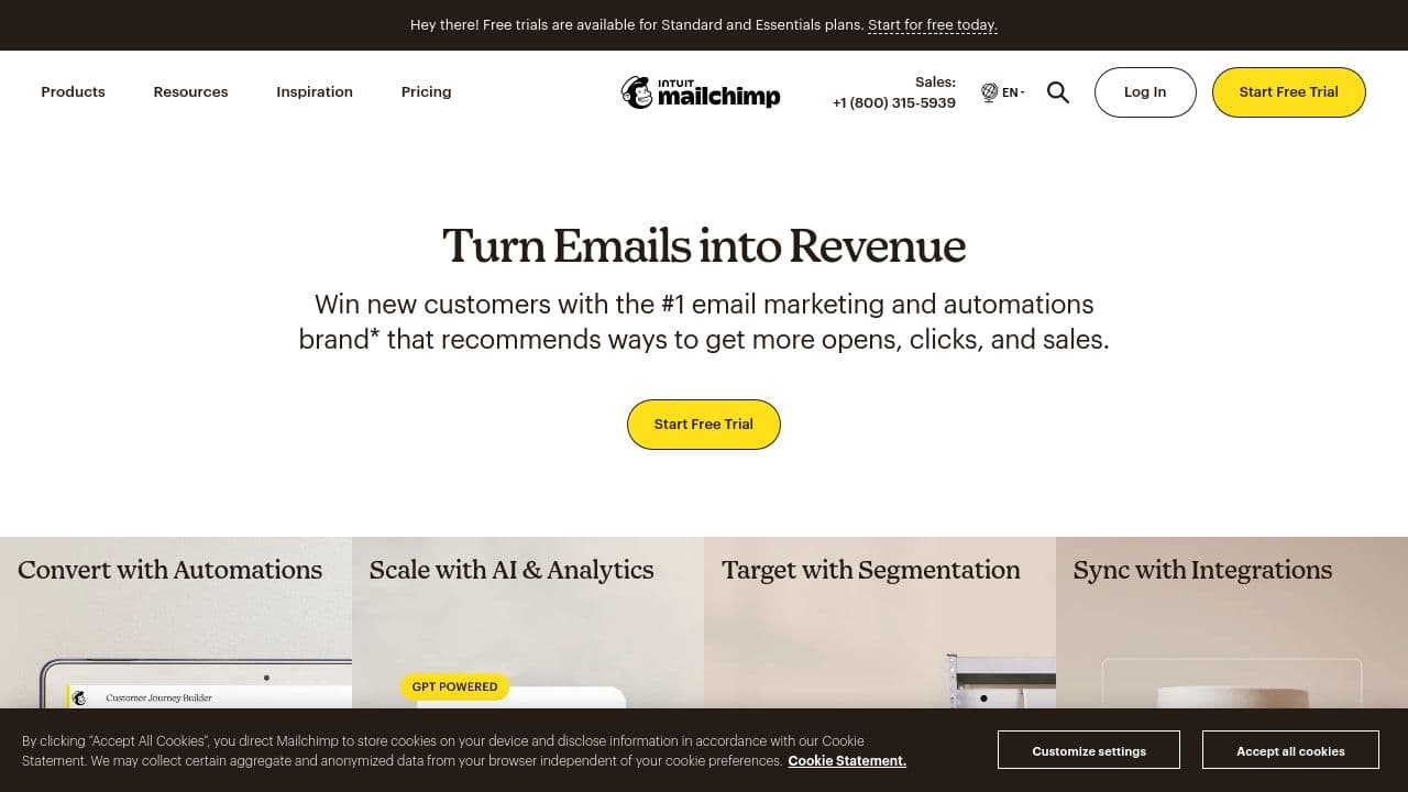 Intuit Mailchimp website screenshot