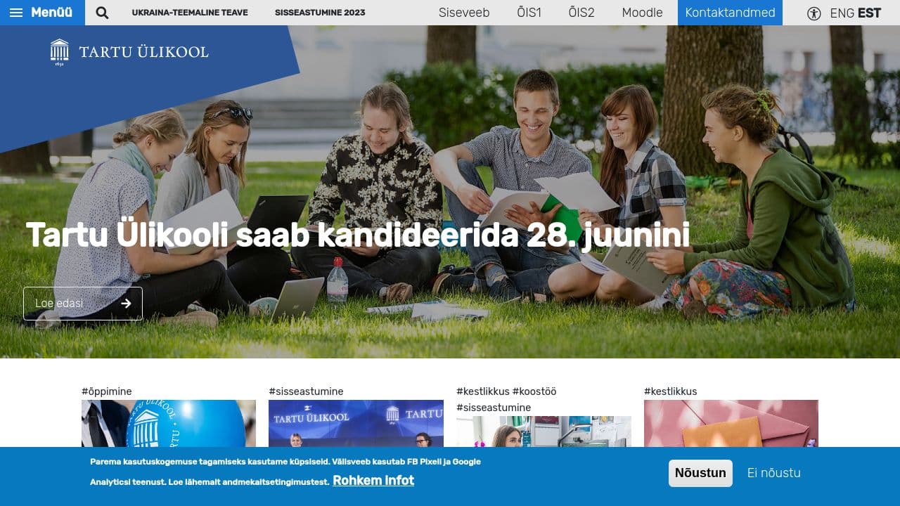 University of Tartu website screenshot