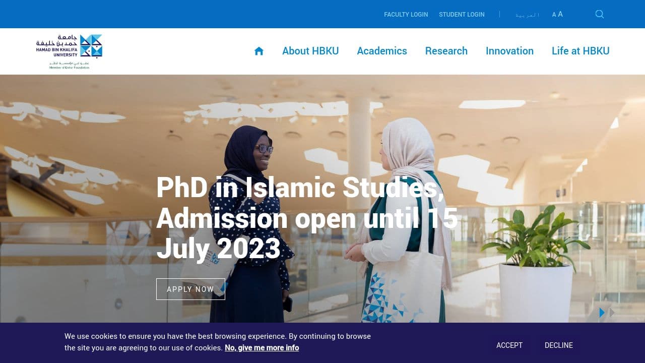 Hamad Bin Khalifa University website screenshot