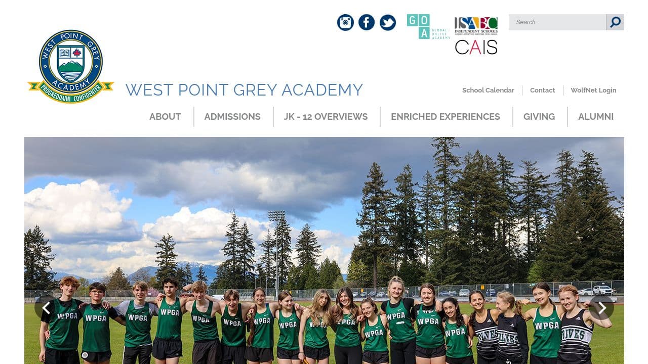 West Point Grey Academy website screenshot
