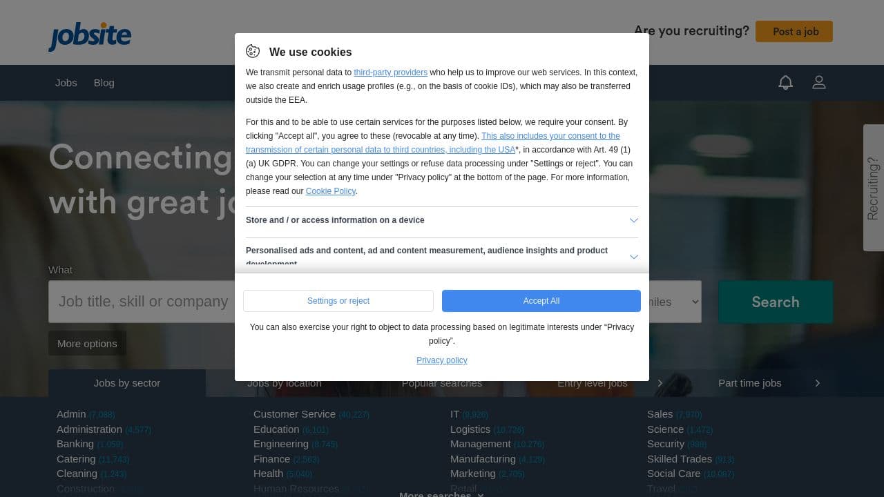 Jobsite website screenshot