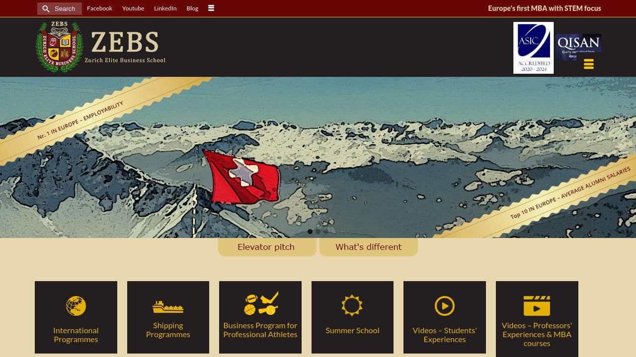 Zurich Elite Business School website screenshot