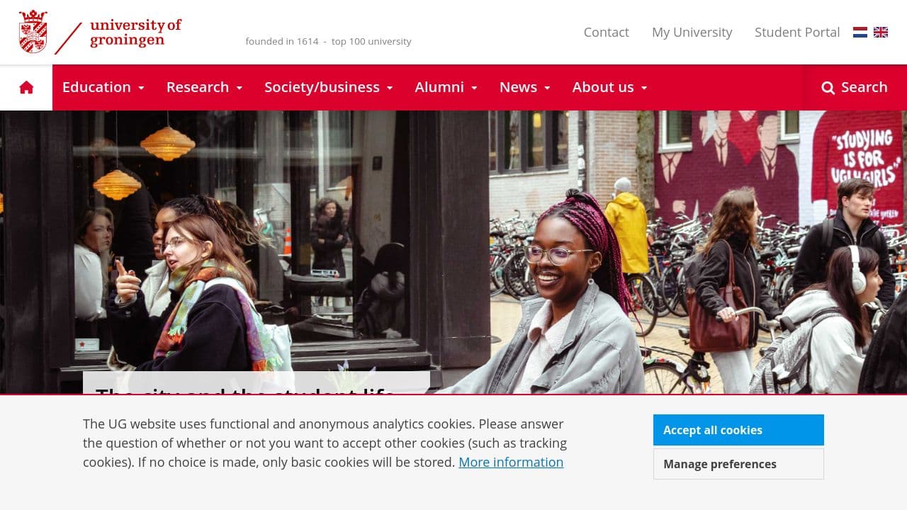 University of Groningen website screenshot