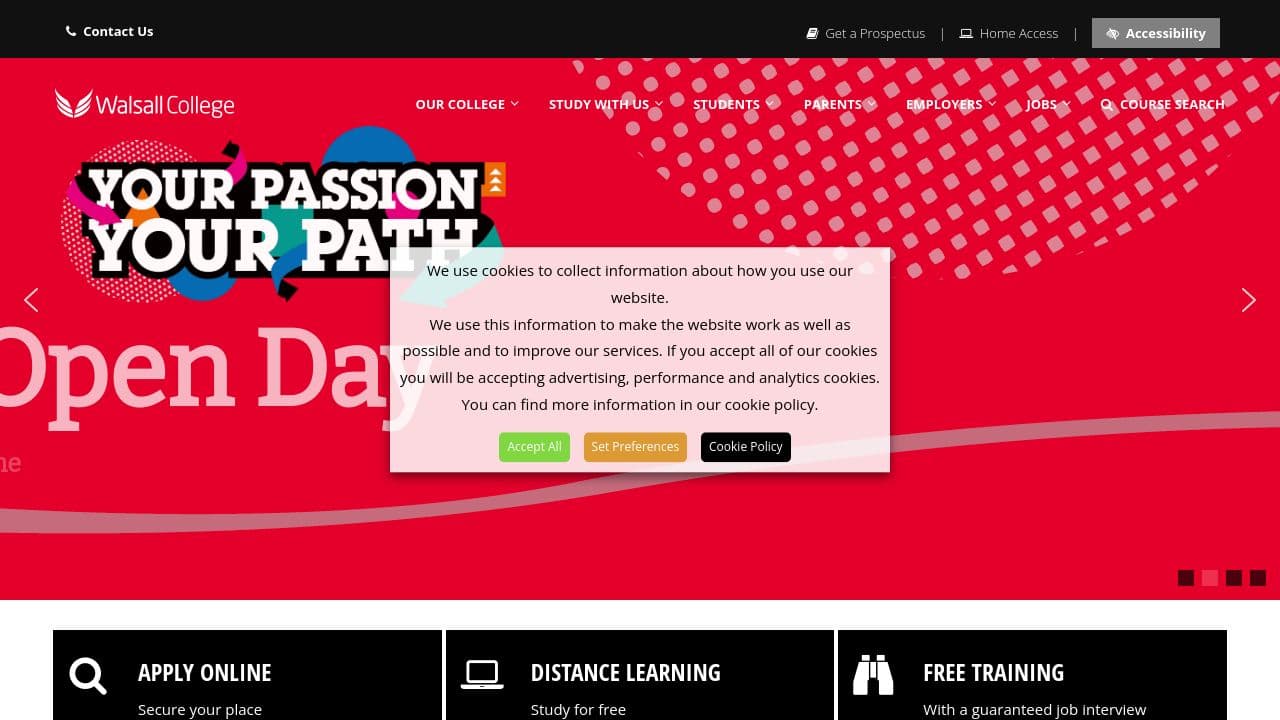 Walsall College website screenshot