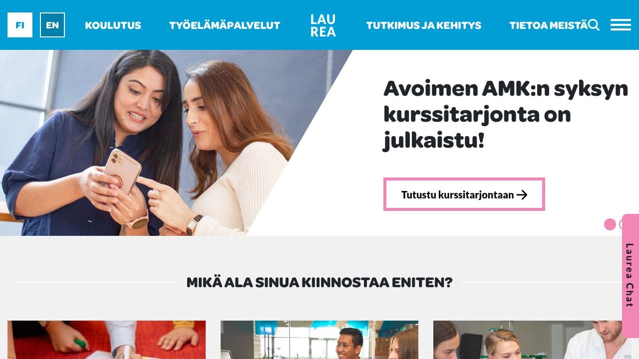 Laurea University of Applied Sciences website screenshot