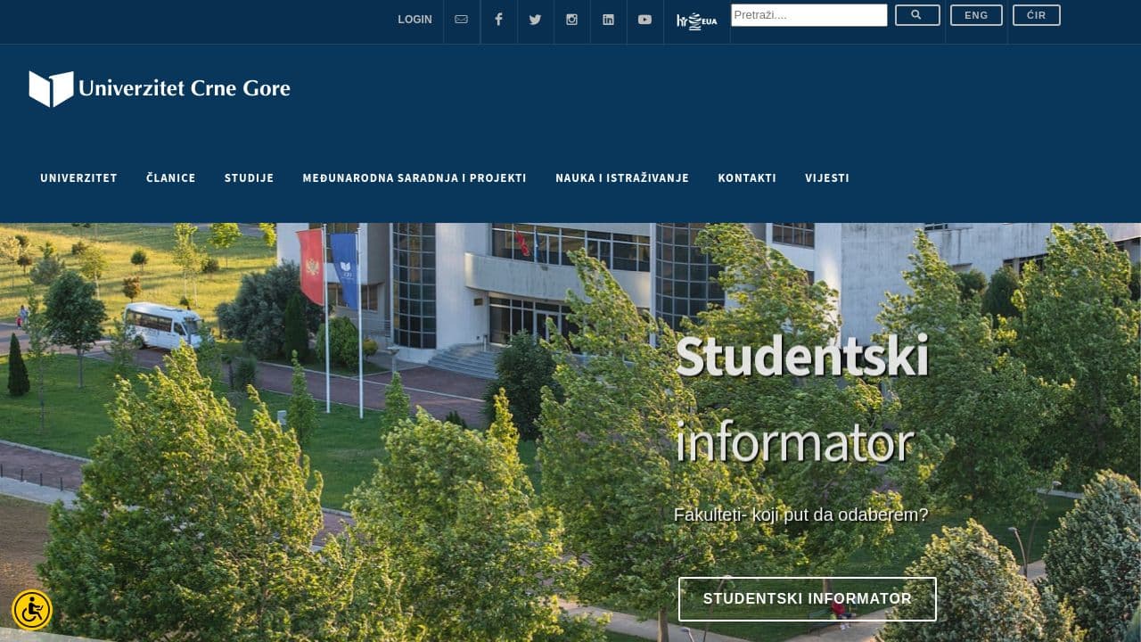 University of Montenegro website screenshot