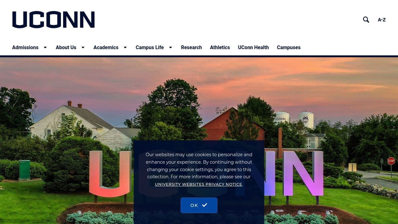 University of Connecticut website screenshot