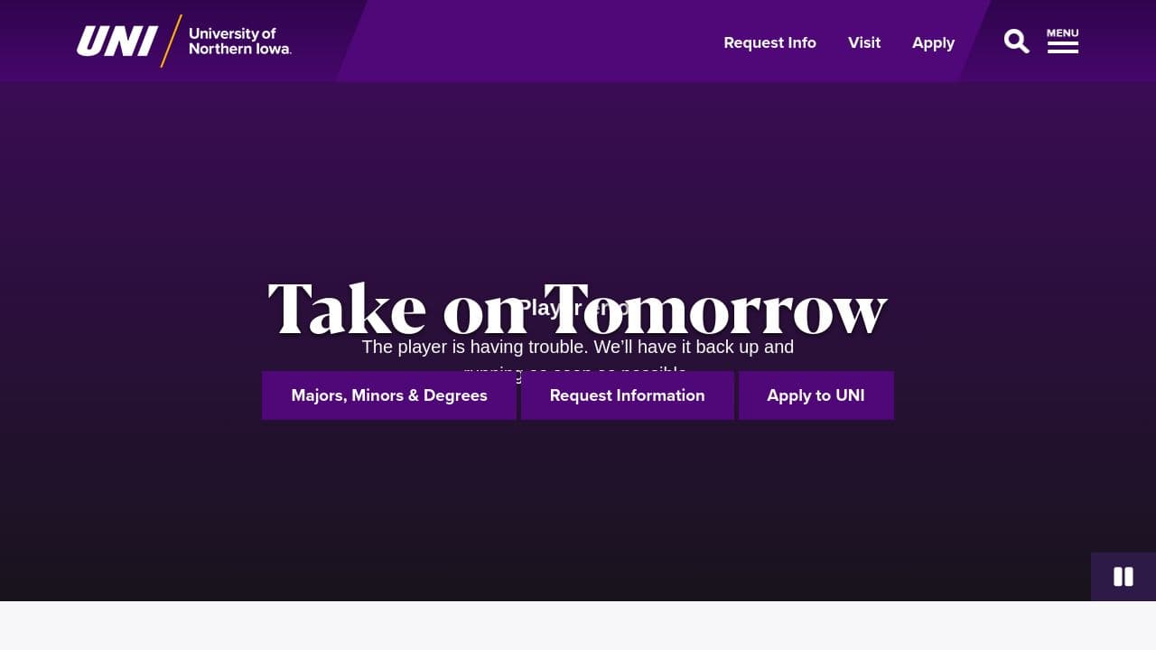 University of Northern Iowa website screenshot