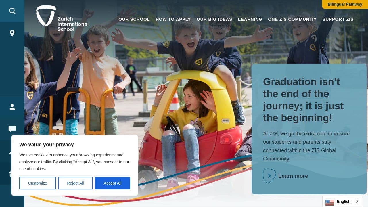 Zurich International School website screenshot