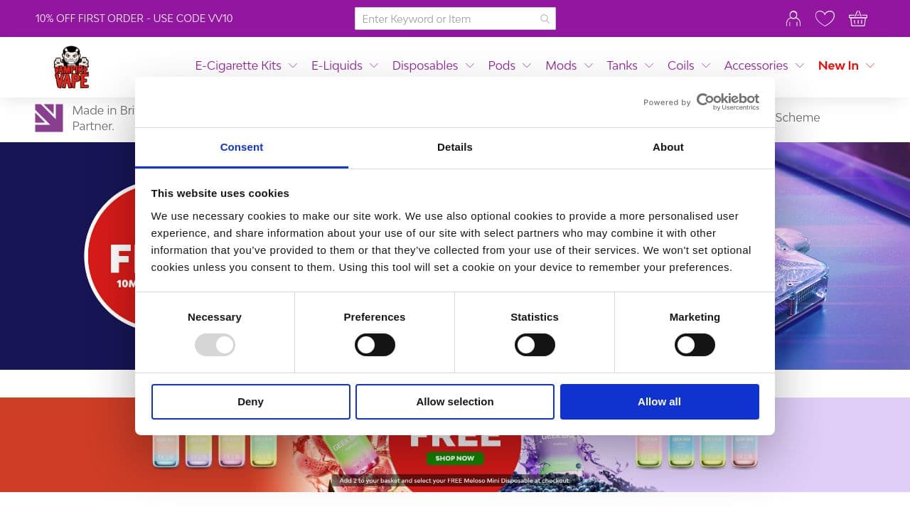 Vampire Vape website screenshot