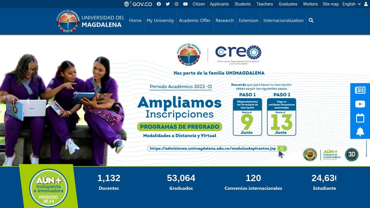 Universidad del Magdalena website screenshot