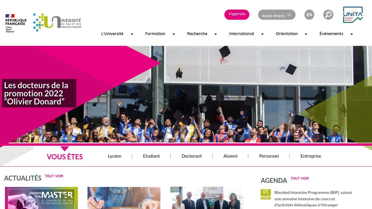 university of pau and adour countries website screenshot