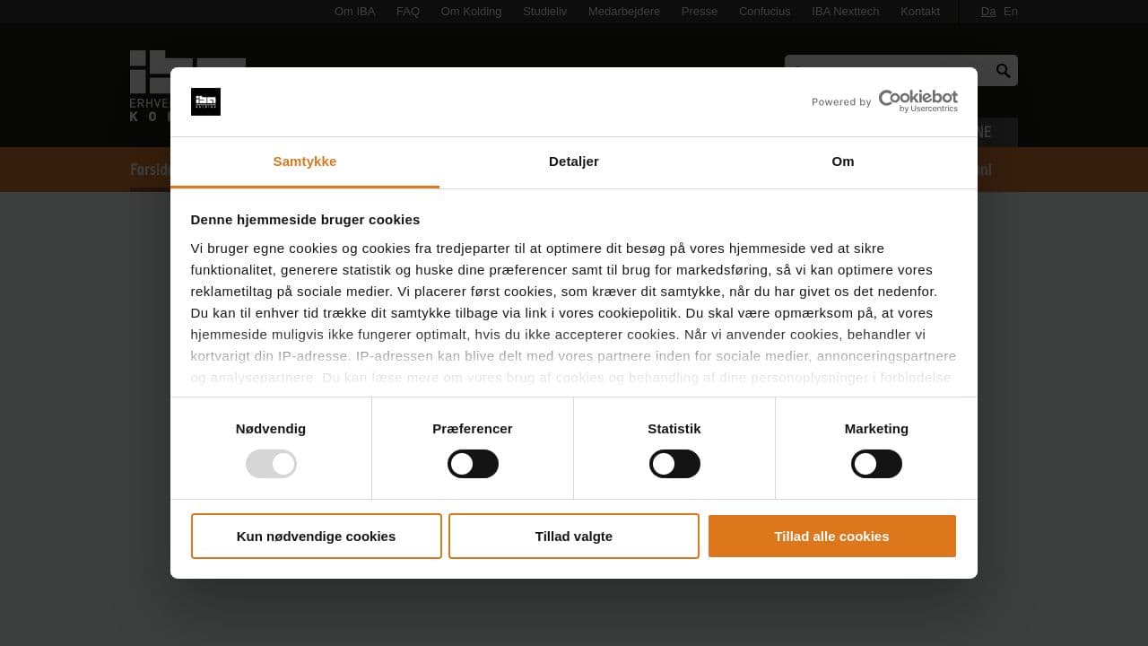 IBA Erhvervsakademi Kolding website screenshot