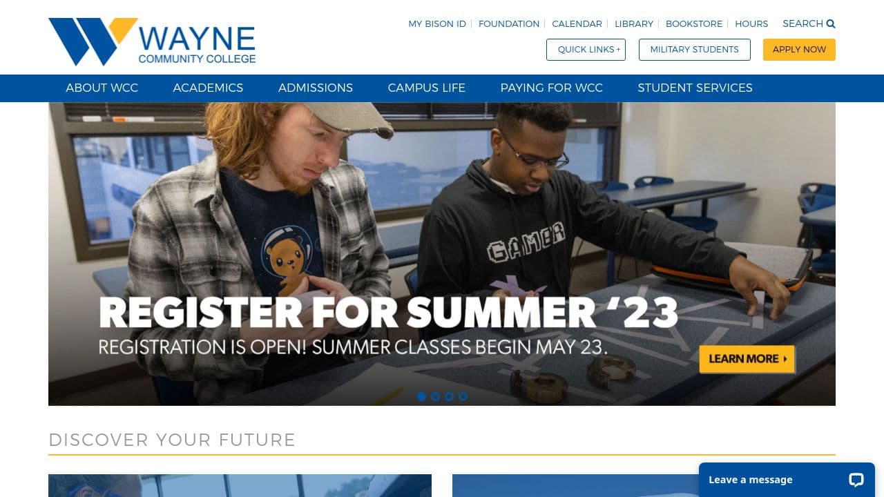 Wayne Community College website screenshot