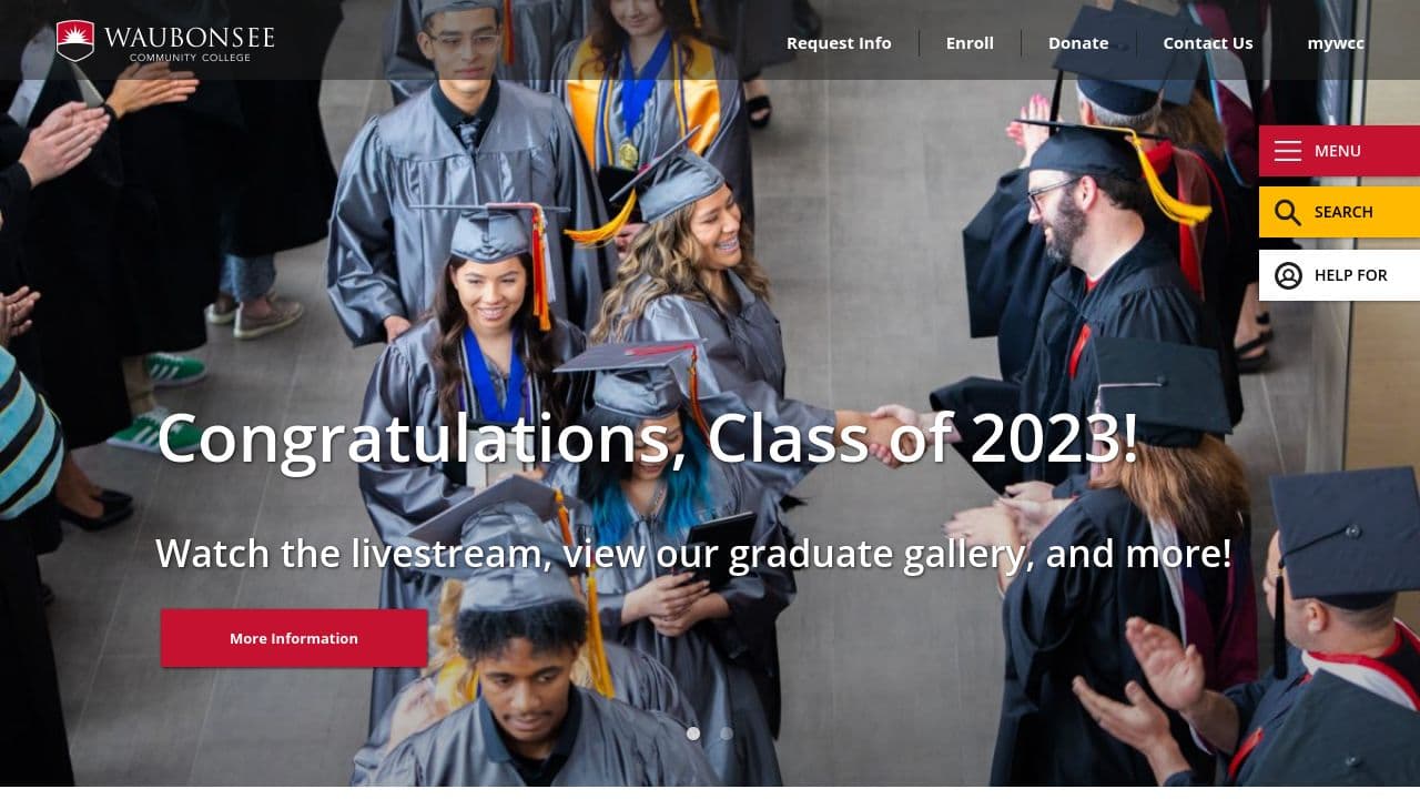 Waubonsee Community College website screenshot