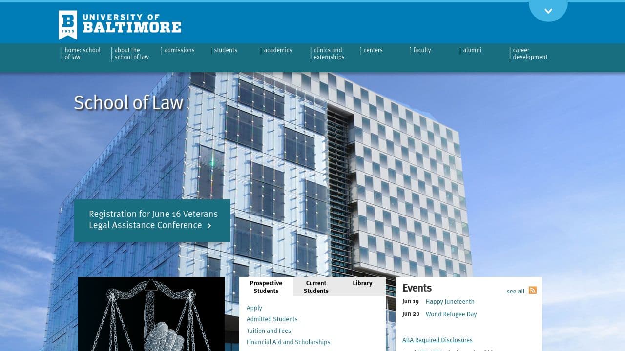 University of Baltimore School of Law website screenshot