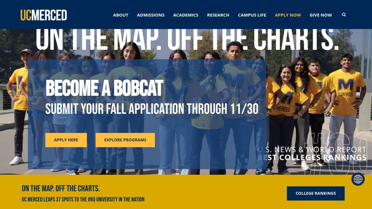 University of California, Merced website screenshot