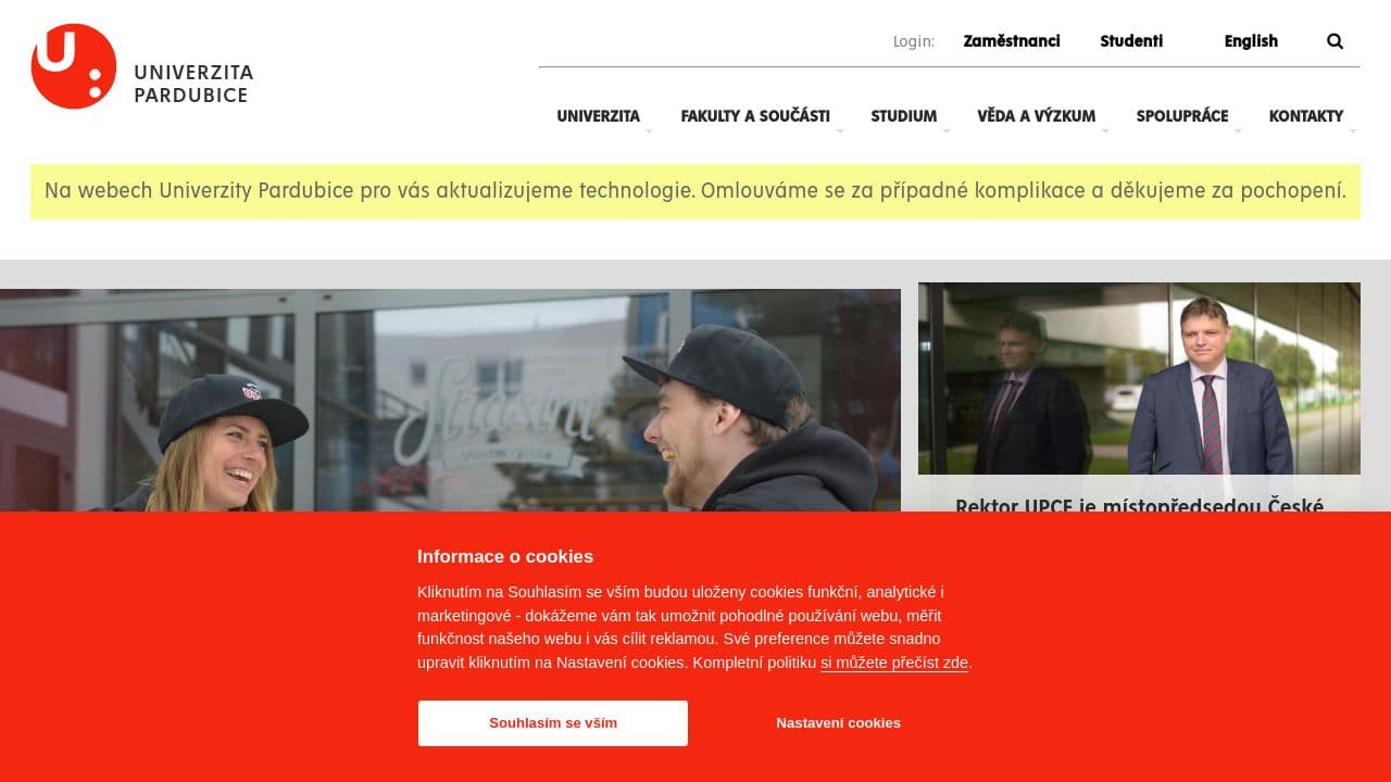 University of Pardubice website screenshot
