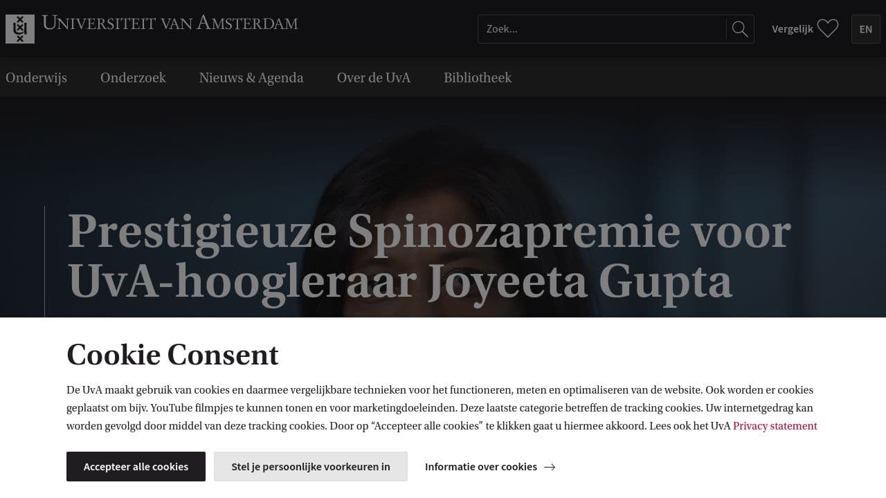 University of Amsterdam website screenshot