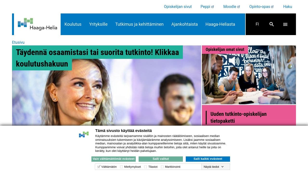 haaga-helia university of applied sciences website screenshot
