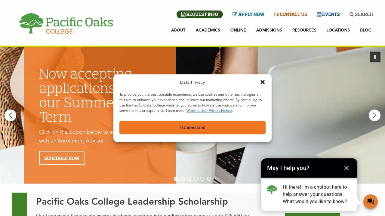 Pacific Oaks College website screenshot
