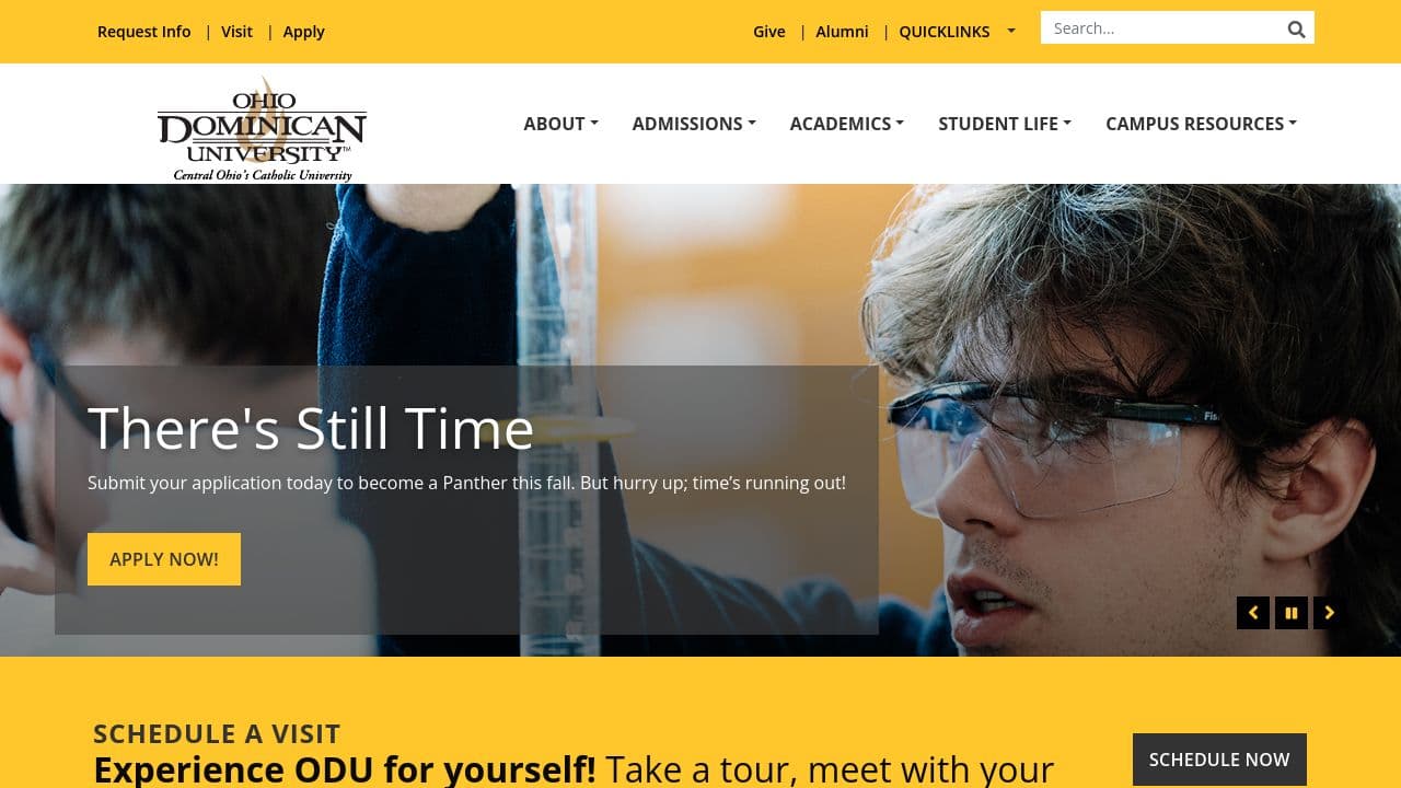 Ohio Dominican University website screenshot