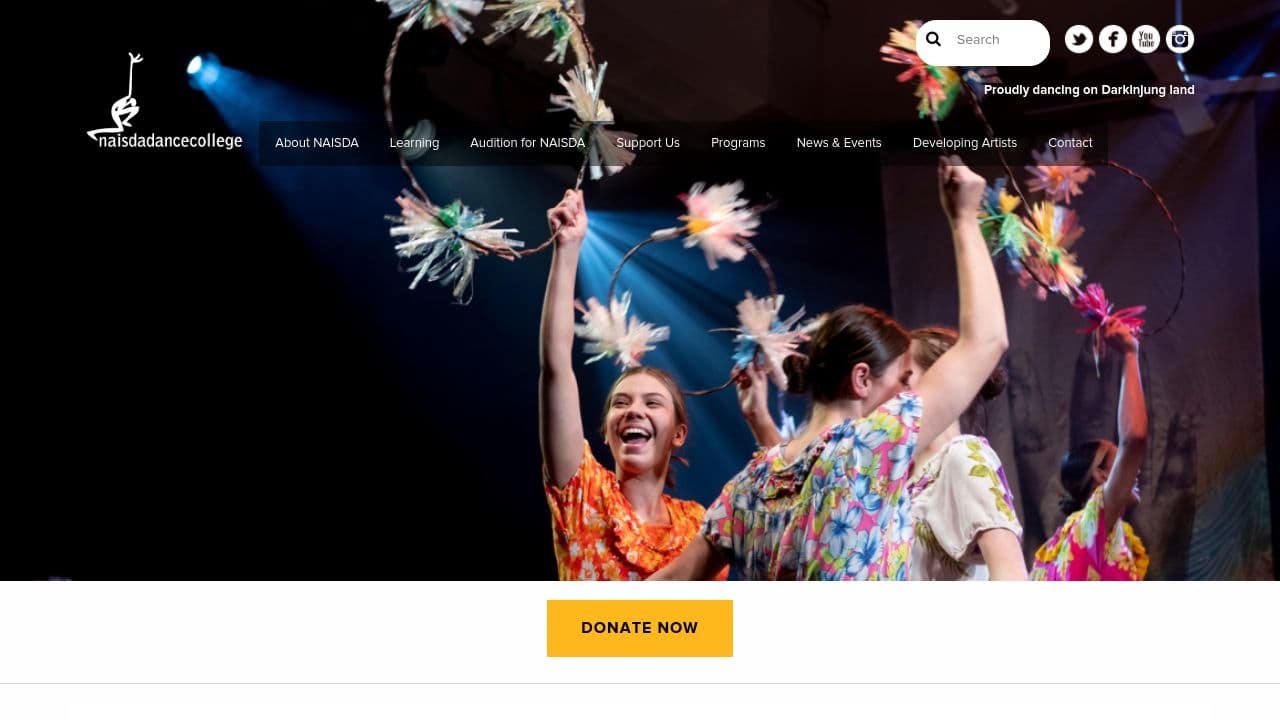 NAISDA Dance College website screenshot
