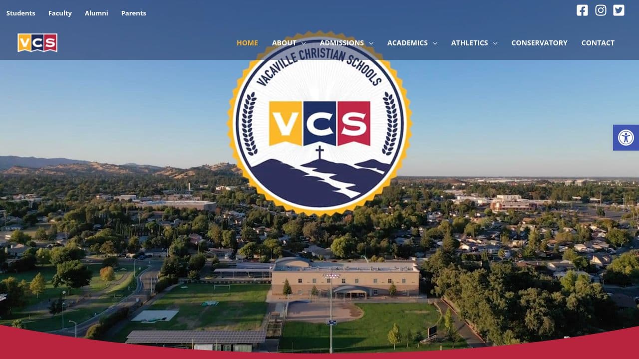 Vacaville Christian Schools website screenshot