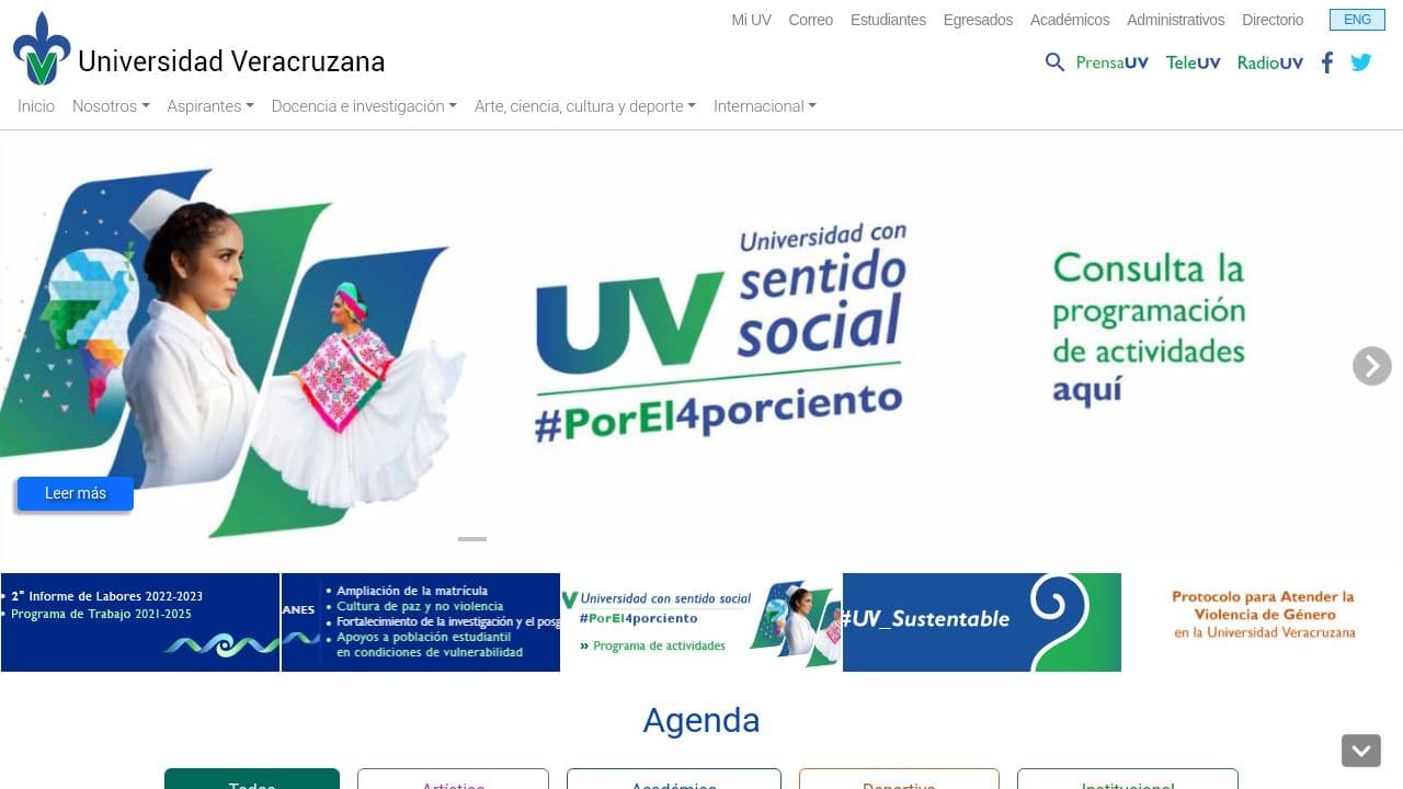 Universidad Veracruzana website screenshot