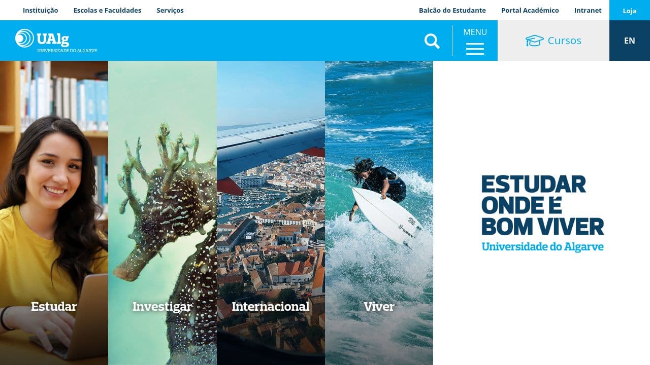 Universidade do Algarve website screenshot