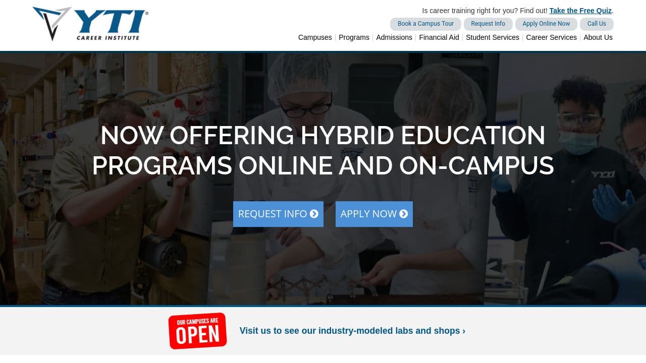 YTI Career Institute website screenshot